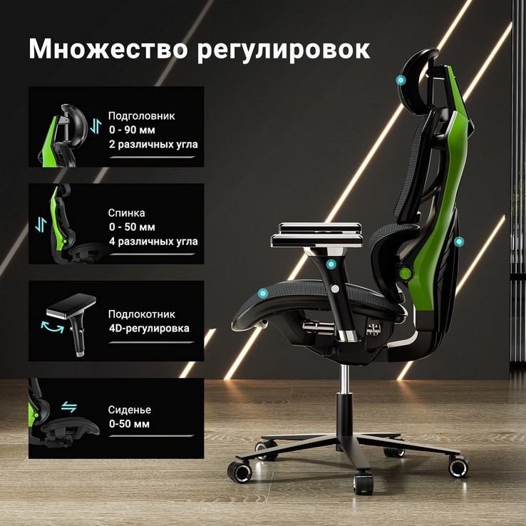 Эргономичное компьютерное кресло (для геймеров) Eureka TYPHON Call of Duty, Green