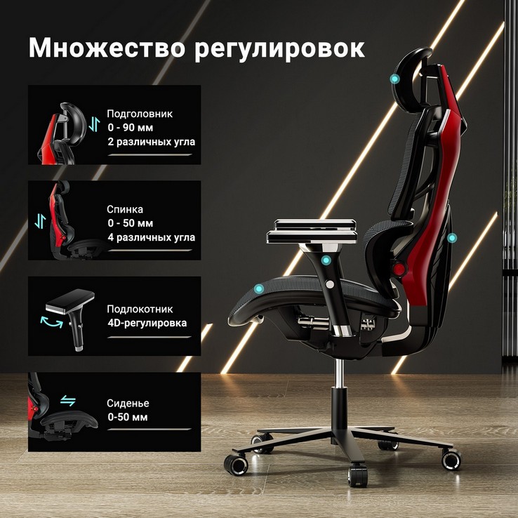 Эргономичное компьютерное кресло (для геймеров) Eureka TYPHON, Red