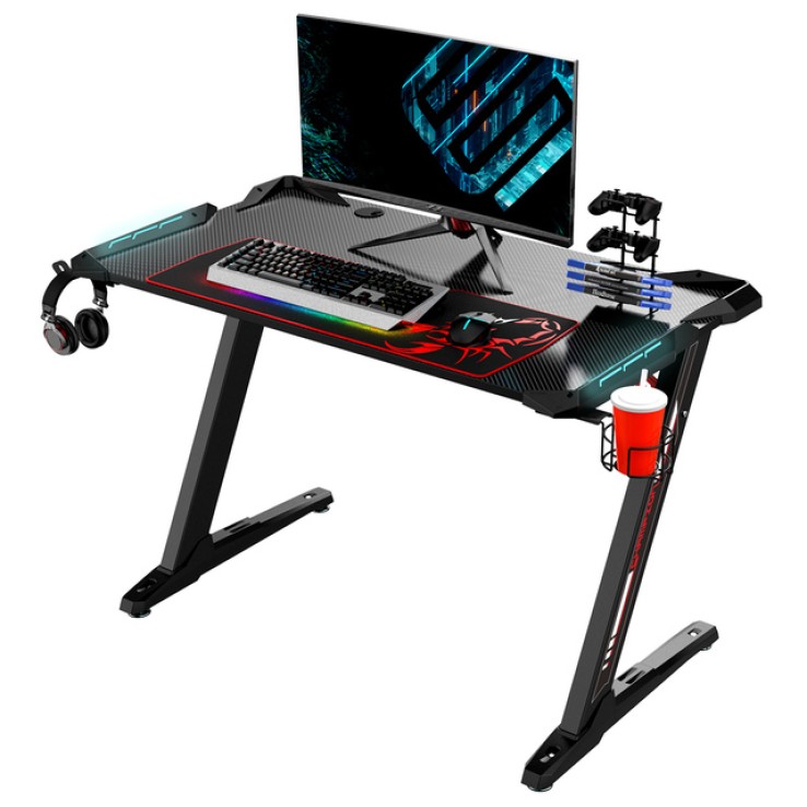 Стол для компьютера (для геймеров) Eureka Z1 S с синей подсветкой, чёрный