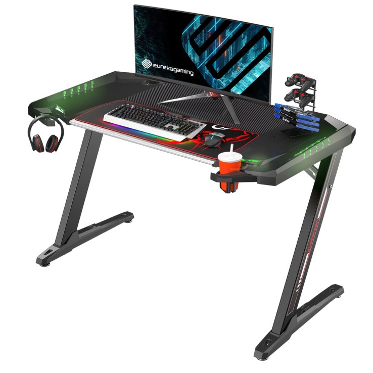 Стол для компьютера (для геймеров) Eureka Z2 c RGB подсветкой, Black